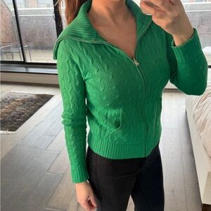 Ralph Lauren Green Cable Knit Cashmere Zip